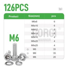 Load image into Gallery viewer, M2 M2.5 M3 M4 M5 M6 Hex Socket Head Cap Set Allen Screw Kit 126 - 1080 DIN912 304 Stainless Steel Screw Nut Bolt Assortment Set
