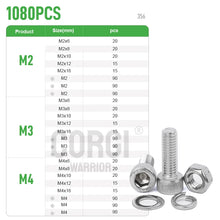 Load image into Gallery viewer, M2 M2.5 M3 M4 M5 M6 Hex Socket Head Cap Set Allen Screw Kit 126 - 1080 DIN912 304 Stainless Steel Screw Nut Bolt Assortment Set
