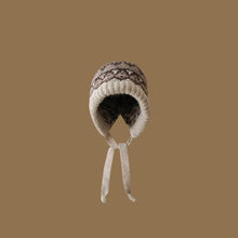 Load image into Gallery viewer, Cute With Strap Jacquard Knitting Hat Wind-Resistant Ear Protection Pullover Bonnets Warm Lace up Earmuffs Pile Cap
