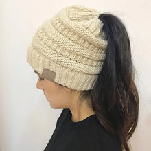 Load image into Gallery viewer, Women Winter Knitted Beanie Hat Messy Bun Ponytail Beanie Holey Warm Wool Beanie Hats
