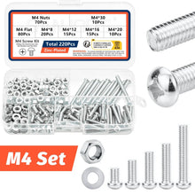 Load image into Gallery viewer, M2 M3 M4 Screws Bolts and Nuts Assortment Kit, Metric Machine Screws &amp; Flat Washers, Phillips Pan Head Sets for 3D Printer DIY
