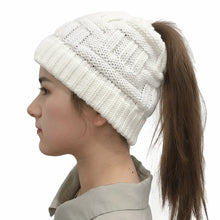 Load image into Gallery viewer, Fashion Crochet Ponytail Winter Hats Knitted Warm Knitted Cap Thicken Solid Color Skullies Ladies'
