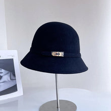 Load image into Gallery viewer, Simple wool fisherman hat female autumn and winter warm woolen woolen hat belt metal square buckle basin hat
