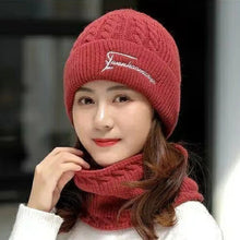 Load image into Gallery viewer, Fashion Windproof Pullover Cap Warm Knitting Hat Scarf Set Thickned Neck Protection Scarf Women
