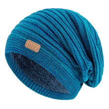 Load image into Gallery viewer, New Style Unisex Slouchy Winter Hats Men Women Striped Mix Warm Beanie Cap NIU Label Decor Plush Fur Lined Winter Knitted Hat
