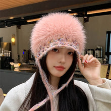 Load image into Gallery viewer, Versatile INS Style Pullover Cap Ear Protection Mixed-color Straps Bomber Hats Big Head Handmade Knitted Cap Women Girls Maiden
