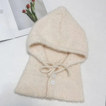 Load image into Gallery viewer, Solid Color Women Balaclava Hat and Scarf Integrated Plush Knitted Pullover Hat Winter Warmer Knitted Beanies Cold Weather
