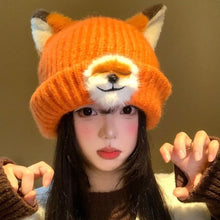 Load image into Gallery viewer, Y2K Versatile Fox Ears Beanies Cartoon Design Thickened Pullover Hats Breathable Warm Winter Beanies for Women and Men
