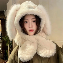 Load image into Gallery viewer, Thickened Hat Scarf Gloves Set Cute Rabbit Ear Winter Warm Ear Protection Cap Fleece-lined and Thickened Women Beanies Cap
