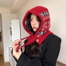 Load image into Gallery viewer, Fashion Snowflakes Winter Balaclava Hats Ear Protection Windproof Neck Collar Beanies Cap Thick Warm One-Piece Drawstring Hat
