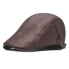 Load image into Gallery viewer, Leather Cap  Men's Imitation Sheepskin Beret  Leather Hat The Elderly Forward Hat  Artificial Leather Hat Literary and Retro
