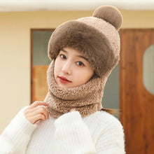 Load image into Gallery viewer, 2pcs Womens Winter Warm Elastic Ear Protection Knitt Scarf Mask Hat Fleece Lined Beanie Hat One-Piece Hat for Outdoor,daily Wear
