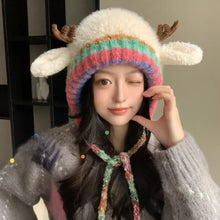 Load image into Gallery viewer, New Fur Deer Storage Hat Ear Protection Windproof Knitted Deer Antler Hat Elastic Warm Winter Cap Winter
