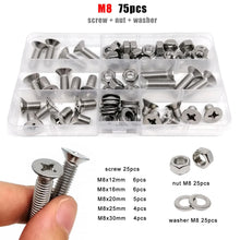 Load image into Gallery viewer, M1.6 M2 M2.5 M3 M4 M5 M6 M8 GB819 304 A2 Stainless Steel Cross Phillips Flat Countersunk Head Screw Bolt Nut Washer Set Kit Box
