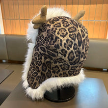 Load image into Gallery viewer, Fashion Cycling Cap Warm Deer Antler Leopard Print Lei Feng Hat for Women Casual Flat-Brimmed Hat Thickened Windproof  Women Bom
