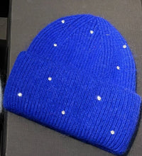 Load image into Gallery viewer, 1PC New Winter Rhinestone min Knitted Hat Fashionable And Warm Rabbit Fur Ear Protection Hat Double Folded Hat
