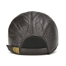 Load image into Gallery viewer, New Style Casual Real Leather Earflap Cap Men Real Cowhide Leather Caps Male Fall Winter Genuine Real Cow Leather Baseball Hats
