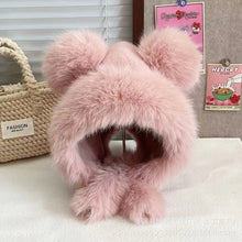 Load image into Gallery viewer, Winter   Warm Hat Cute Lacing Bear Ears Hat Ear Protection Velvet Rabbit Ear Woolen Bucket Hat Women
