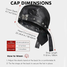 Load image into Gallery viewer, New PU Leather Black Biker Cap Adjustable Waterproof Butterfly Cap Doo Rag Bandana Cool Motorcycle Leather Hat for Women and Men
