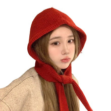 Load image into Gallery viewer, Fashionable Knitted Balaclava Hat Windproof Strap Bow Korean Ins Hood Scarf Thicken Warm Ear Protection Hat Autumn and Winter

