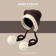 Load image into Gallery viewer, New Cute Bear Knitted Hat Pompom Fur Balls Pullover Cap Warm Coldproof Ear Protection Hat for Outdoor Cycling Skiing
