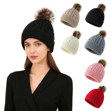 Load image into Gallery viewer, Fashion Thickened Knit Hat Keep Warm Ear Protection Knitted Beanies Pompoms Hat for Woman/Men
