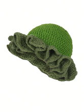 Load image into Gallery viewer, Solid Color Hand Knitted Knit Hat in Bohemian Style with Hollowed Out and Ruffled Design Bucket Shaped Hat  Fisherman's Hat
