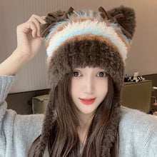 Load image into Gallery viewer, Fashion Cold-proof Faux Fur Beanies Hat Thicken Cold Protection Warm Lei Feng Hat Knitted Bobble Cap Women Accessories
