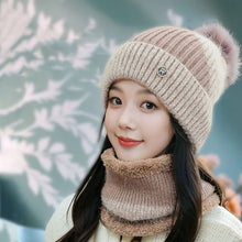 Load image into Gallery viewer, Casual Windproof Knitted Woolen Cap Thickened Neck Warmer Beanies Hat Cold-proof Keep Warm Pompoms Hat for Women
