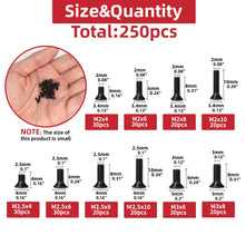 Load image into Gallery viewer, 250PCS Flat Head Phillips Screws Kit Small Mini Steel Bolt Set m2 m2.5 m3 for Repair Computer Electronic Laptop Screws Kit
