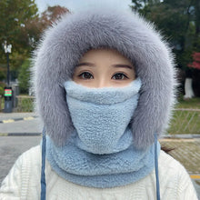 Load image into Gallery viewer, Casual Winter Balaclava Hat Thickened Neck Warmer Beanies Cap Windproof Keep Warm Integrated Scarf Hat Set Unisex

