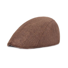 Load image into Gallery viewer, Men Fashion Retro PU Leather Beret Hats Autumn Winter Leather Beret Hat Middle-aged Men's Visor Warm Flat Peaked Cap Adjustable
