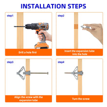 Load image into Gallery viewer, 10 sets/pack Plastic Airplane Expansion Pipe Curtain Gypsum Board Hollow Wall Expansion Screw 3.5*50+Anchor 8*50 Plugs Up Aging
