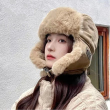 Load image into Gallery viewer, Fashion Thick Bomber Hat with Ear Flaps Waterproof Winter Hat Faux Fur Keep Warm Russian Cap Female
