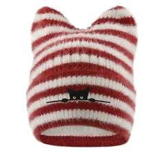 Load image into Gallery viewer, Fashion Keep Warm Women Cat Ear Knitted Hat Windproof Thickned Pullover Hat Cold Proof Embroidered Hat Outdoor Sports
