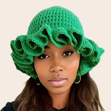 Load image into Gallery viewer, Solid Color Hand Knitted Knit Hat in Bohemian Style with Hollowed Out and Ruffled Design Bucket Shaped Hat  Fisherman's Hat
