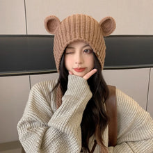 Load image into Gallery viewer, Cute Ear Protection Bear Ear Hat Keep Warm Solid Color Knitted Hat Headgear Ear Protection Hat Winter

