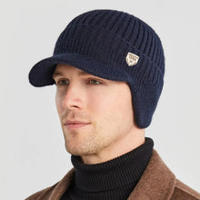 Load image into Gallery viewer, Men Winter Knitted Hat Outdoor Cycling Ear Protection Warmth Peaked Cap Casual Fashion Sunhat Bomber Hats 56-61CM
