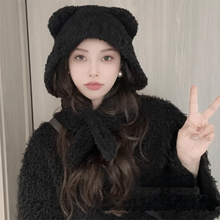Load image into Gallery viewer, Thickened Bear Ear Women Scarf Hat Knitted Scarf Integrated Knitted Pullover Cap Ear Protection Warm Cap Winter Accessories
