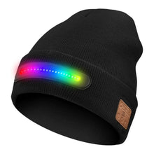 Load image into Gallery viewer, USB Rechargeable LED Lighted Beanie Hat Built-in Speaker Mic Detachable Bluetooth Earflap Hat Three-Stage Lighting
