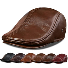 Load image into Gallery viewer, Genuine Leather Beret Hat for Men Warm Windproof Winter Cap Fashion Gentleman Peaked Cap Vintage Stylish Driver Hat Gift
