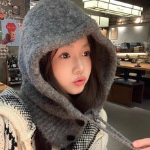 Load image into Gallery viewer, Solid Color Women Balaclava Hat and Scarf Integrated Plush Knitted Pullover Hat Winter Warmer Knitted Beanies Cold Weather
