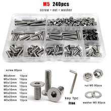 Load image into Gallery viewer, 1 Box M1.6 M2 M2.5 M3 M4 M5 M6 M8 304 Stainless Steel CM Hexagon Socket Allen Ultra Thin Flat Wafer Head Screw Bolt Nut Set Kit
