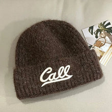 Load image into Gallery viewer, Warm Knitted Hat Letter Embroidered Solid Color Woolen Hats Large Head Circumference Double Folded Edges Knit Hats Autumn Winter
