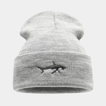 Load image into Gallery viewer, Brimless beanie men's and women's shark embroidered knitted hat autumn and winter outdoor fashionable hip-hop pullover hat
