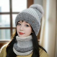 Load image into Gallery viewer, Casual Windproof Knitted Woolen Cap Thickened Neck Warmer Beanies Hat Cold-proof Keep Warm Pompoms Hat for Women
