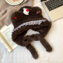 Load image into Gallery viewer, Versatile Warm Thick Knitted Hat Cherry Bow Windproof Ear Protection Cap Coldproof Cake Bear Beanies Hat Winter Outdoor
