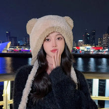 Load image into Gallery viewer, Fashion Bear Ear Knitted Hat Coldproof Windproof Ear Protection Hat Keep Warm Thickened Pompoms Hat for Women Girls
