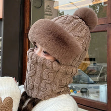 Load image into Gallery viewer, 2pcs Womens Winter Warm Elastic Ear Protection Knitt Scarf Mask Hat Fleece Lined Beanie Hat One-Piece Hat for Outdoor,daily Wear
