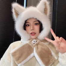 Load image into Gallery viewer, New Fox Ears Integrated Hat Scarf Set Warm Windproof Pullover Cap Coldproof Hooded Hat Outdoor Sports
